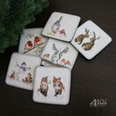 Wrendale Designs 6-teiliges Glas-Untersetzer-Set X-Mas...