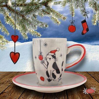 Mila Keramik Espresso-Tasse mit Untere X-Mas Cats | MI-88313