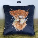 Wrendale Designs besticktes samt-weiches Kissen Highland...