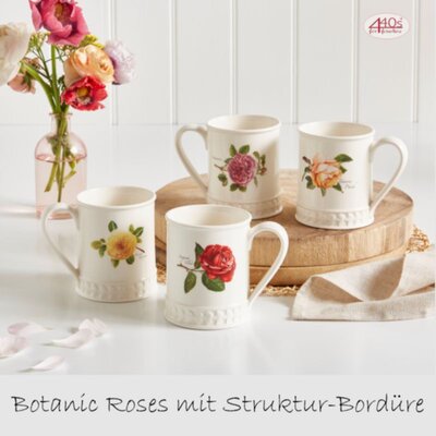 Portmeirion Keramik Becher 4er Set Botanic Roses Embossed...